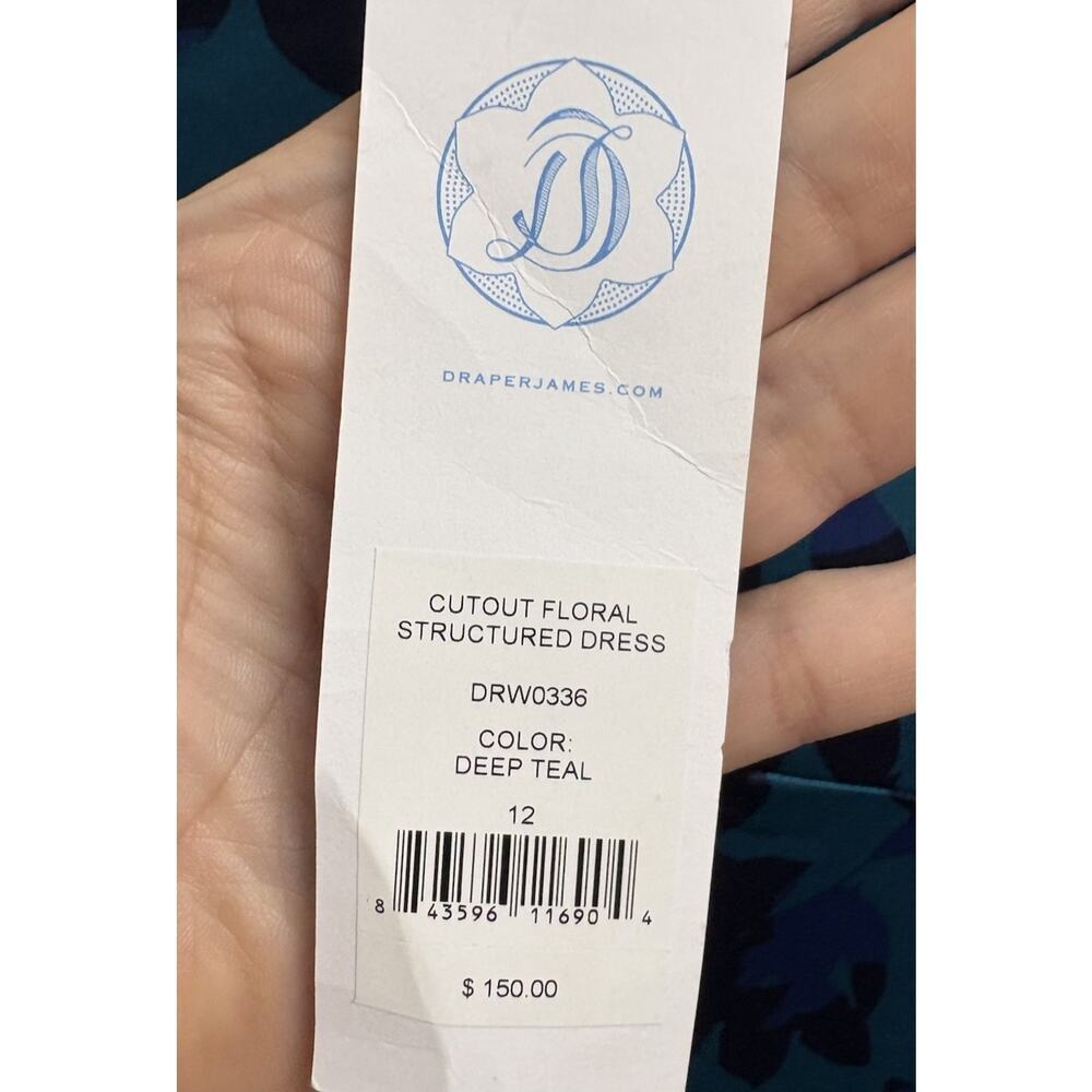 Draper James Womens Floral Structured Mini Dress Teal Blue Cutout Size 12 NWT - Picture 6 of 7